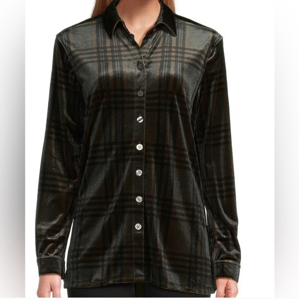 John Mark Black Plaid Velvet Button-Down Shirt